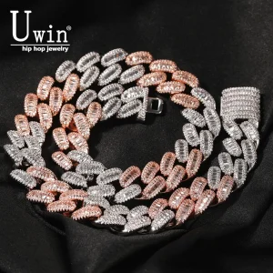 15mm Baguette Cuban Chain Prong Setting 2 Colors  Iced Out CZ