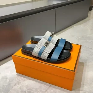 Unisex Double Strap Summer Slide Sandals Metal Buckle Non-slip Leather
