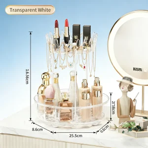 Countertop Rotating Makeup Organizer, 2-Tiers with Jewelry and makeup hooks