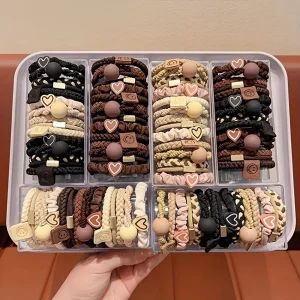 Boho Chic Women's Hair Ties Set - Cute Heart Charm & Bead Elastic Headbands
