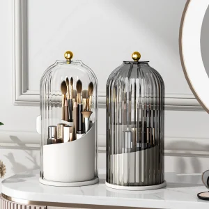 Makeup Brush Organizer with Lid,360 Rotating Clear Dustproof