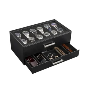 2-Tier Pull-Out Drawers Display Case for Watches