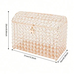 Gold Metal Glass Box with Heart Lock Jewelry Wedding