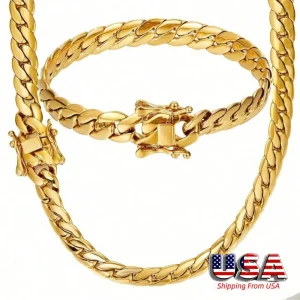 8/10mm Stainless Steel Hip Hop Bling Gold Color Cuban look