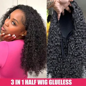 Jerry Curly Half Wig Human Hair Seamless Kinky Curly