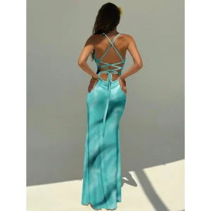 【New style】Aloruh Women's Elegant Floral Print Backless Halter Dress, Summer