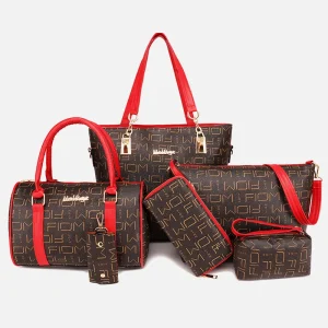 6-Pcs Women Handbag Purse Shoulder Totes Satchel Bags Top-Handle Boston Bag Crossbody Bag .